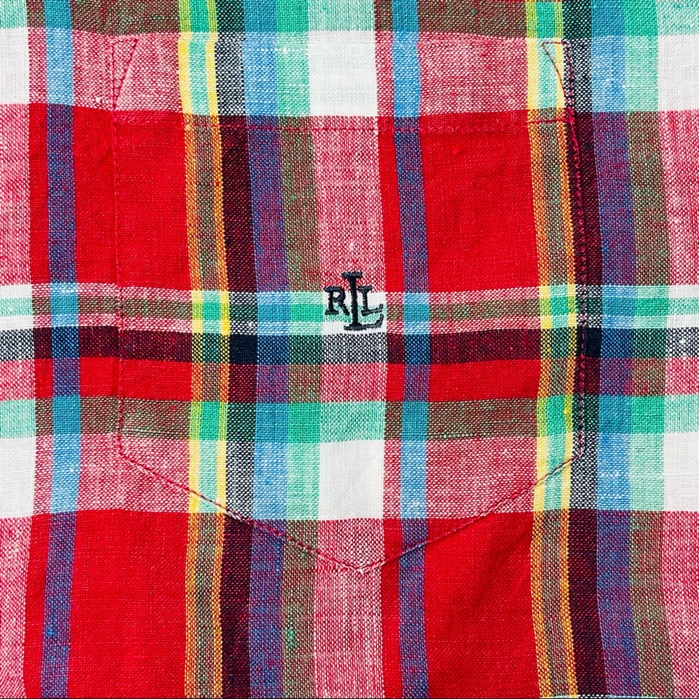 Lauren Ralph Lauren Red Plaid Linen Button Down Top Size Medium - Picture 3 of 11